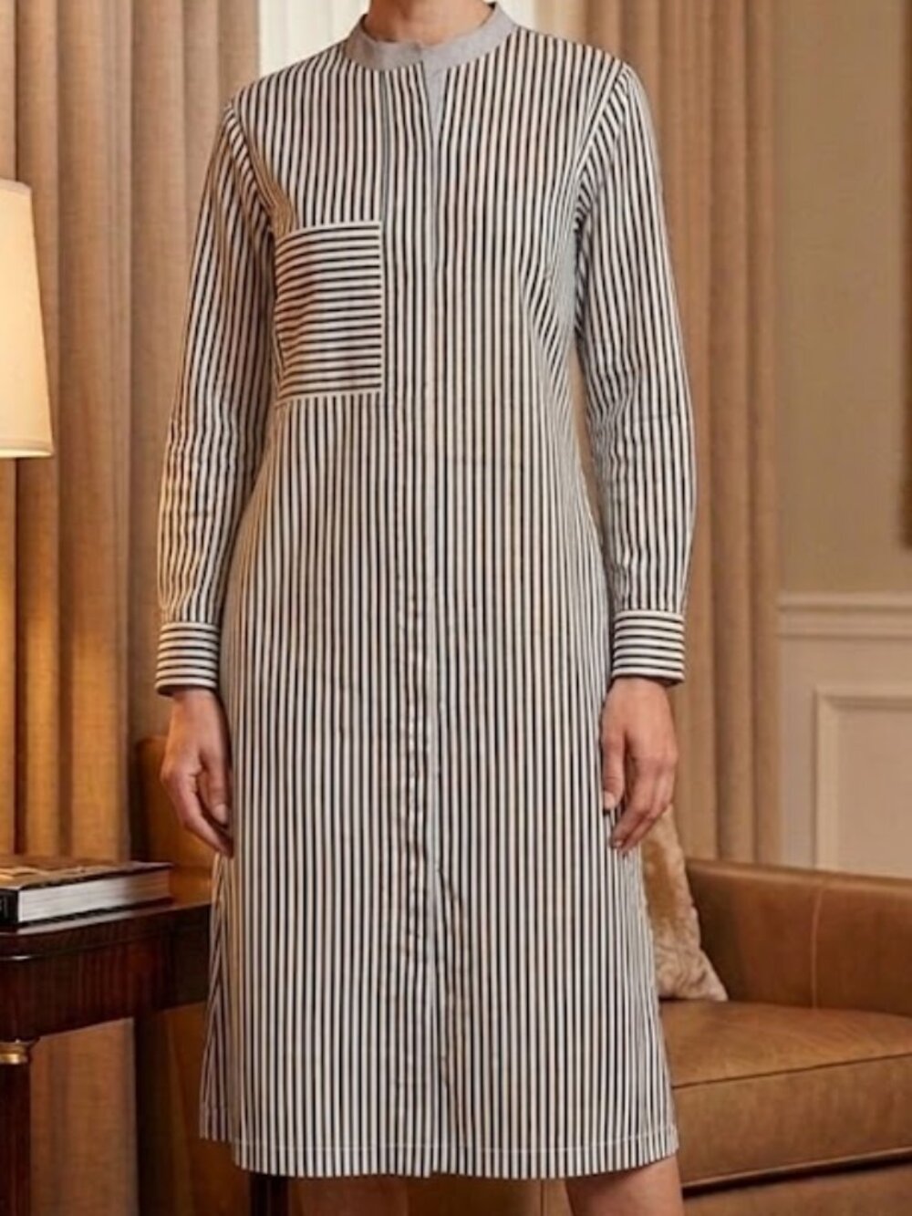 Lafayette 148 New York Striped Long Sleeve Dress Size Large